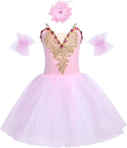 AFAVOM Toddler Ballet Leotard for Girls Camisole Skirt Leotard Swan Lake Ballet Dance Dress with Accessories for Performance