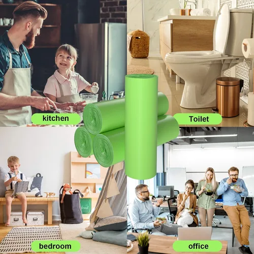 Miniatura 6 de TECHSHARE Bolsas de basura biodegradables de 1.2 galones, 80 unidades, bolsas de basura compostables, capacidad de 1.5 galones, color verde