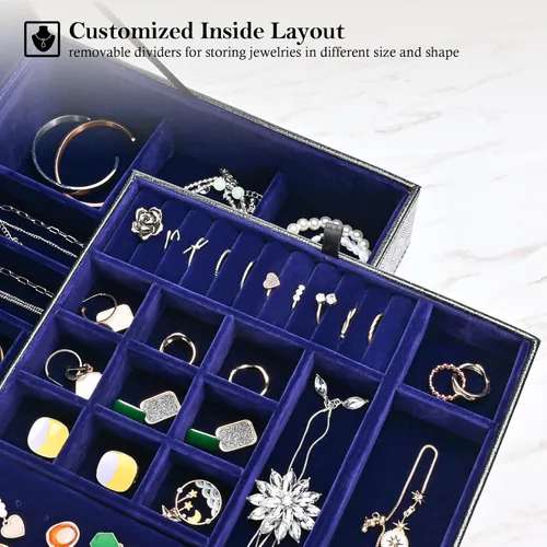 Miniatura 3 de ProCase Joyero para mujer, 2 capas de cuero grande, organizador de joyas, estuche de almacenamiento con almohadilla extraíble para aretes