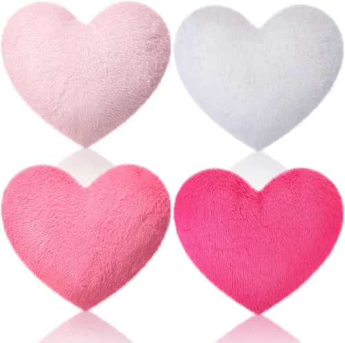 Remerry 4 almohadas de corazón, almohadas de San Valentín, almohada decorativa para dormitorio, cama, sofá, fiesta de pijamas para niños y niñas