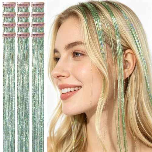 Miniatura 34 de Celinebella 6 extensiones de cabello con clip de mezcla de color rojo, plateado y azul, 6 unidades, resistentes al calor, para mujeres, 17-Azul