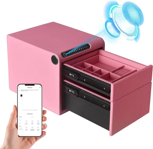 Miniatura 14 de Caja fuerte para joyas con cajones, biométrico de huellas dactilares, caja fuerte deslizante para pistolas, caja fuerte para almacenamiento de joyas