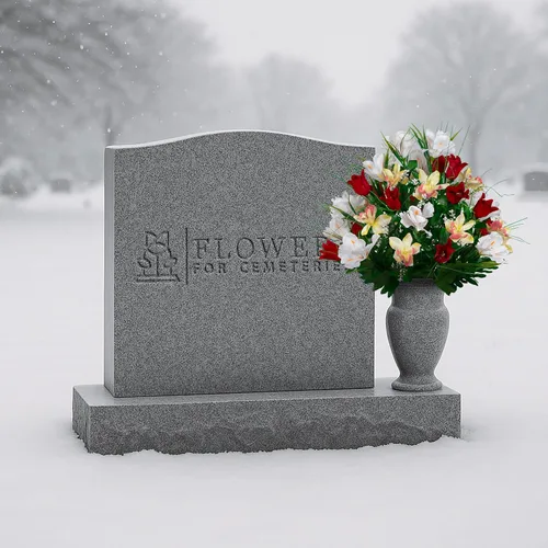 Miniatura 5 de Sympathy Silks Flores de cementerio artificiales - Decoración de tumbas - Tulipanes rojos e iris blancos (1) Ramo Rojo Blanco