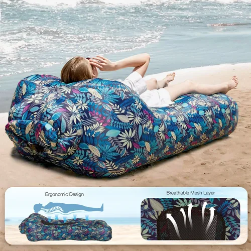 Miniatura 2 de Tumbona inflable para adultos, sofá inflable ultraligero portátil, tumbona de playa inflable para camping, senderismo, festival, patio trasero, Azul