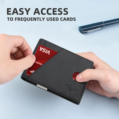Miniatura 28 de Zitahli - Billeteras delgadas RFID para hombres, billetera de cuero flexible con clip de dinero, cartera minimalista con bolsillo frontal