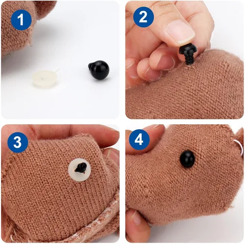 Miniatura 7 de Ojos de seguridad para amigurumi de ganchillo 8mm 5/16" 100 piezas - RuWfpz muñeca Ojos de animal de peluche con arandelas, ojos de plástico