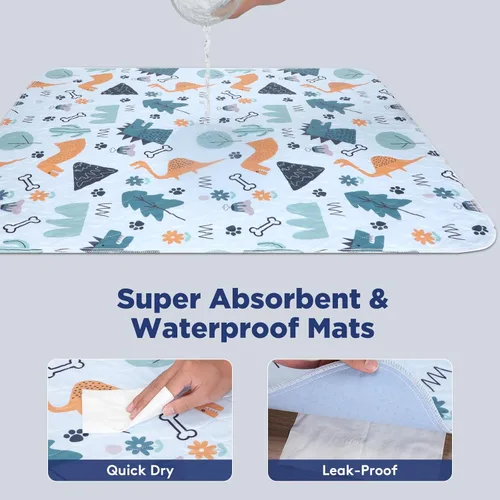 Miniatura 2 de Almohadillas lavables para orina para perros, paquete de 2 unidades grandes de 48 x 48 pulgadas, almohadillas reutilizables súper absorbentes
