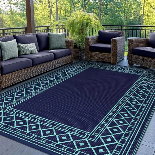 Miniatura 9 de GENIMO Alfombra de Exterior 5'x8' Impermeable para Patio, Alfombra de Paja de Plástico Reversible para Exteriores, Alfombras de Camping para Negro