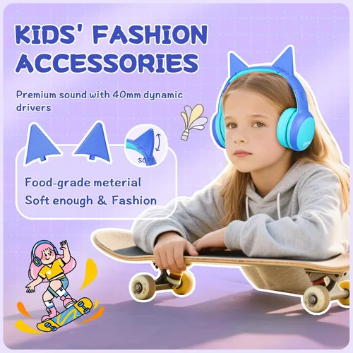 Miniatura 4 de Auriculares Bluetooth para Niños, Auriculares Over-Ear para Niños Pequeños con Micrófono, Volumen Limitado 85dB/94dB, 68H de Reproducción, Bluetooth