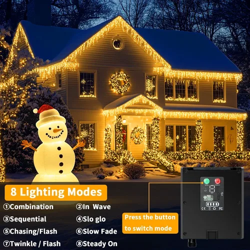Miniatura 7 de Luces de carámbano solares para exteriores, 25+5M 800 luces de carámbano de Navidad, 8 modos, luces de cadena decorativas impermeables