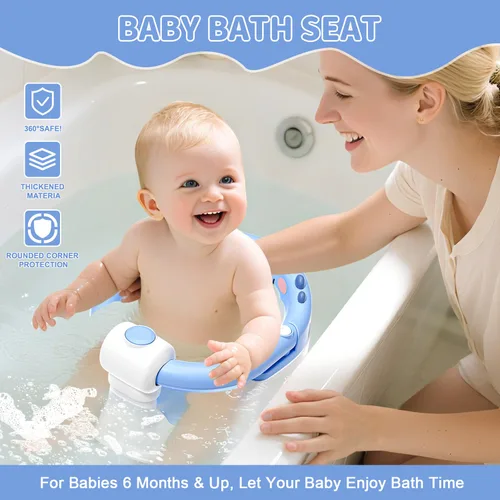 Miniatura 2 de Asiento de baño para bebé TPN para bebés de 6 meses en adelante, asiento de baño antideslizante para niños pequeños con 5 calcomanías de emoji Azul