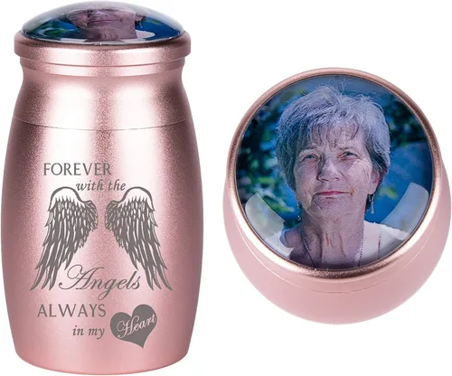 Miniatura 23 de Bivei Urnas pequeñas para cenizas humanas, urna personalizada de recuerdo con foto y texto para hombres y mujeres, mini urnas para adultos