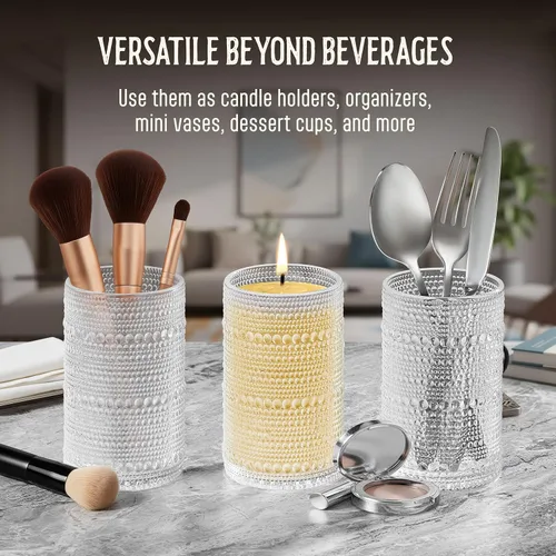 Miniatura 7 de Juego de 6 vasos para beber Hobnail de 12 onzas, juego de cristalería multiusos transparente, vasos decorativos y elegantes para bar, cocina
