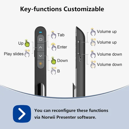 Miniatura 5 de Norwii N76 Recargable Presentación Clicker, Control Remoto de Presentación de Largo Alcance, Presentador Inalámbrico, Puntero para Presentaciones