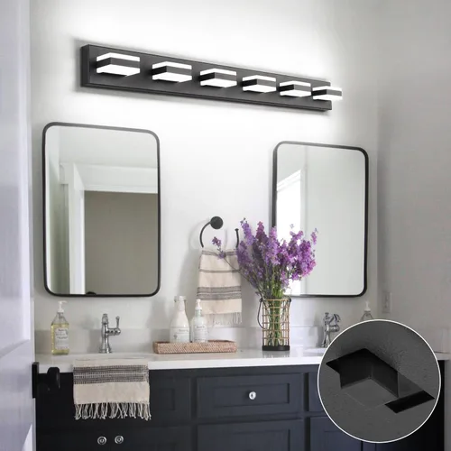 Miniatura 27 de SOLFART Luces de tocador de baño negras regulables LED modernas sobre el espejo, iluminación de baño negra para la pared del baño S8568 (5 luces)
