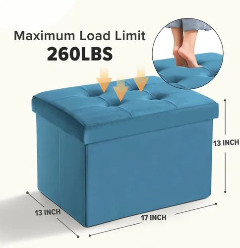 Miniatura 2 de LINMAGCO Taburete otomano plegable de almacenamiento, reposapiés de terciopelo con acolchado moderno otomano con almacenamiento para sala de estar
