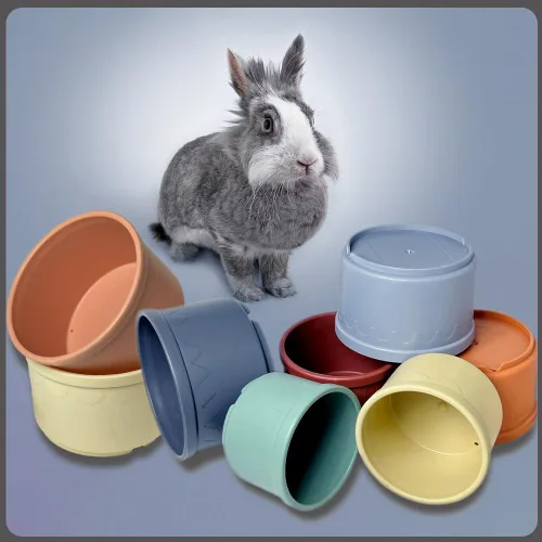 Miniatura 7 de Qoaimu 8 piezas de juguetes de conejito apilables para conejos y animales pequeños, coloridos vasos de anidación reutilizables de diferentes