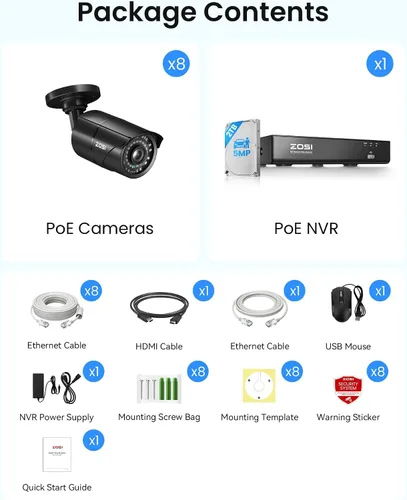 Miniatura 9 de ZOSI Sistema de cámara de seguridad PoE 4K para exteriores, NVR PoE de 8 canales (16 canales expandibles) con disco duro de 2 TB, 8 cámaras IP