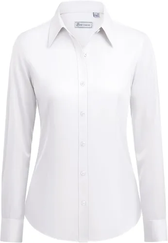 Miniatura 19 de siliteelon Camisas con botones para mujer: camisa de vestir de manga larga sin arrugas, ajuste clásico, con cuello, color sólido, formal