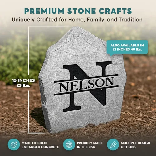 Miniatura 6 de Letrero de piedra con monograma personalizado con nombre, roca de jardín, roca de paisaje, color gris, grabado, 15 pulgadas de ancho x 15 pulgadas