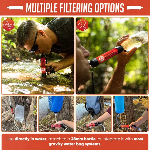 Miniatura 3 de 2 popotes de agua de emergencia de alta capacidad, ligeros, reutilizables, filtros de 1800 galones para camping, senderismo, viajes, ciclismo