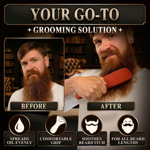 Miniatura 4 de Cepillo de barba para hombre con mango – Cepillo de barba de cerdas de jabalí suave para hombres, diseño de madera de 9 pulgadas para barbas