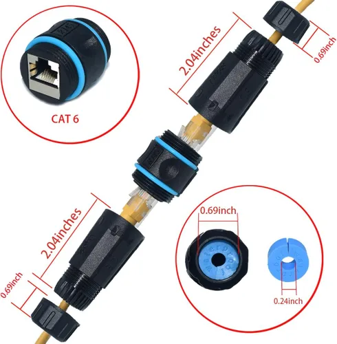 Miniatura 3 de Conector impermeable RJ45, conector de cable hembra a hembra, con acoplador de cable de blindaje CAT6-YMP23-Azul-2PCS