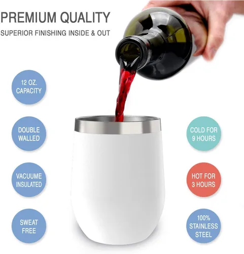 Miniatura 2 de CHILLOUT LIFE Vasos Térmicos de Vino de Acero Inoxidable de 12 oz Paquete de 2 - Vasos de Vino con Aislamiento al Vacío de Doble Pared con Tapas