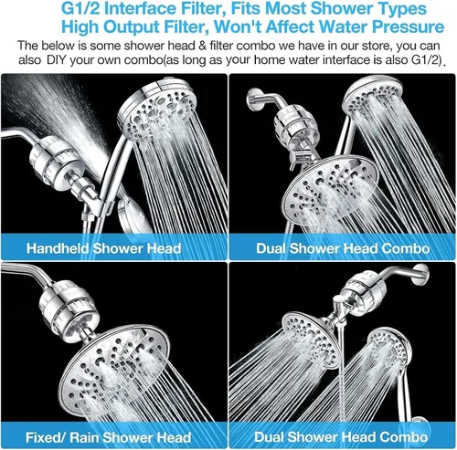 Miniatura 4 de Filtro de ducha de 20 etapas con 3 cartuchos, filtro para cabezal de ducha, reduce el cloro, metales pesados y la impureza del agua dura de pozo