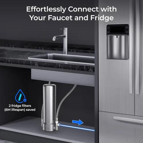 Miniatura 2 de Waterdrop AP13 Filtro de agua debajo del fregadero y filtro de agua para refrigerador 2-en-1, Sistema de filtro de agua en línea para refrigerador