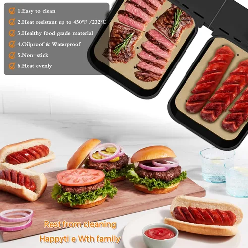 Miniatura 7 de WMKGG Papel pergamino rectangular para freidora de aire, 100 forros desechables perforados para freidora de aire con 2 alfombrillas de parrilla