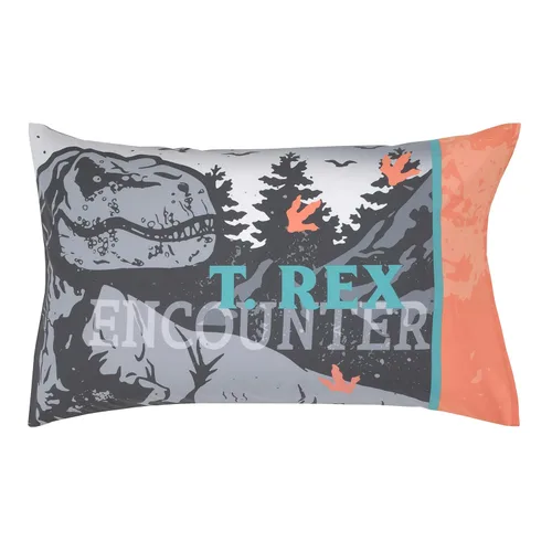 Miniatura 5 de NoJo Universal Jurassic World Into The Wild Grey - Juego de cama infantil de 4 piezas, color gris, blanco, naranja y aguamarina T. Rex - edredón