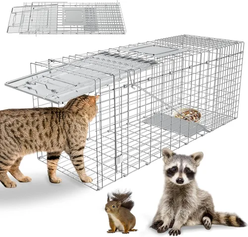 Trampa para animales vivos, jaula plegable resistente para gatos, ardillas, zorrillos, mapaches, zorros, zorros, captura y liberación de zorros,