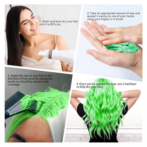 Miniatura 4 de Spray Temporal de Color Verde para Cabello Cera 4.23 onzas, tinte en crema para peinado natural instantáneo, barro de coloración desechable
