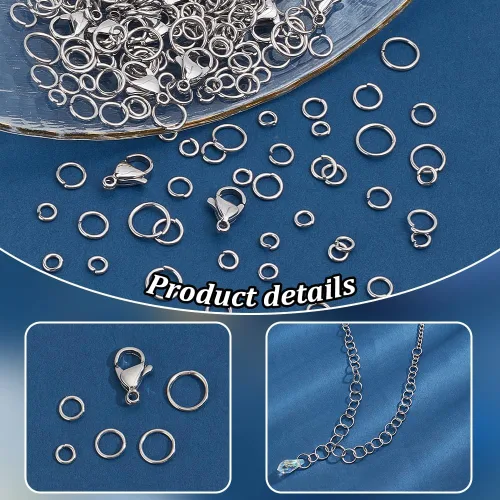 Miniatura 4 de PH PandaHall 640 anillos de salto de acero inoxidable 304 con 20 cierres de pinza de langosta de 0.472 x 0.295 in, anillos de salto abiertos
