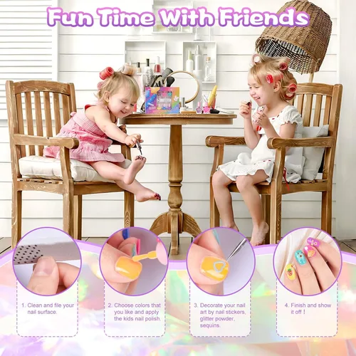 Miniatura 6 de Juego de esmaltes de uñas para niños, no tóxico, a base de agua, de secado rápido, para niñas, 6 colores, kits de arte de uñas para niños a partir