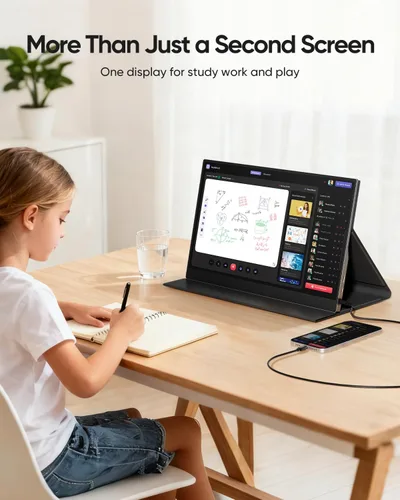 Miniatura 6 de CJkao Monitor portátil de 15.6 pulgadas FHD 1080P USB-C y HDMI pantalla IPS ultradelgada con cubierta inteligente, altavoces duales, HDR, cuidado