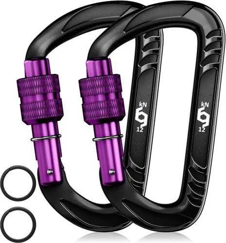 Miniatura 19 de Rhino Produxs 12kN (2697 lbs) Heavy Duty Carabiner Clips, for Securing Pets, Outdoor, Camping, Hiking, Hammock, Dog Leash Harness, Keychains Bloqueo