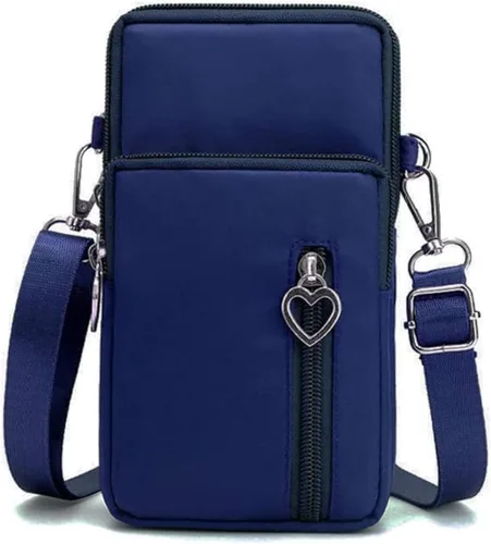 Bolso cruzado para teléfono celular, pulsera deportiva, cartera con cremallera, bolsa de nailon Azul marino