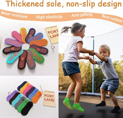 Miniatura 5 de 12 pares de calcetines de trampolín – Puños antideslizantes para niños con protección antideslizante para el tobillo para niños y niñas