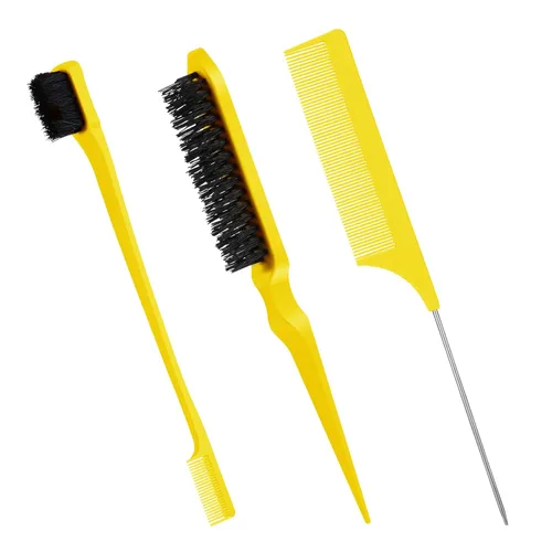 Miniatura 15 de Geiserailie Juego de 3 Cepillos para Cabello Slick Back, Cepillo de Cerdas, Control de Bordes, Peine Desenredante para Cabello Negro de Mujeres Rosa