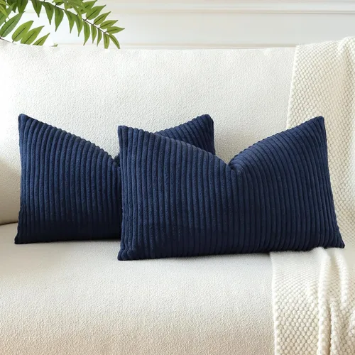 Miniatura 29 de OTOSTAR Paquete de 2 fundas de almohada decorativas de pana suave a rayas, cuadradas, decoración del hogar, fundas de almohada para sofá, cama, sala