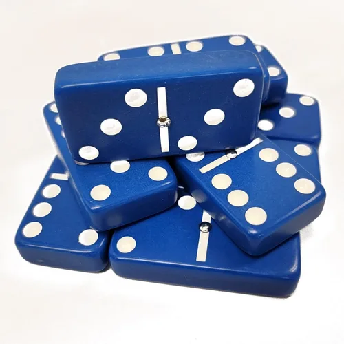 Miniatura 5 de Marion Dominó doble 6 azul de tamaño jumbo de torneo profesional con giradores en elegante caja de terciopelo negro.
