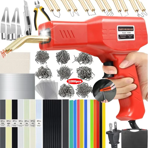 Soldador de plástico mejorado de 220W, kit de soldadura de plástico 2 en 1, kit de soldador de reparación de plástico con grapadora en caliente de