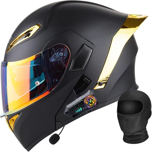 Miniatura 13 de Casco Bluetooth Moto DOT Aprobado Casco Abatible, Casco Integrado De Moto, Cascos Abatible con Doble Visera, Ventilación Forro, para La Respuesta