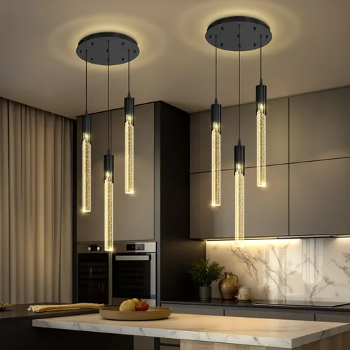 Miniatura 19 de Flashing God Candelabro LED moderno, 10 luces negras regulables, lámpara colgante con control remoto de techo alto para escalera, sala de estar