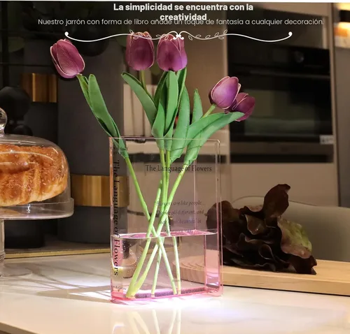 Miniatura 2 de Alpharan Florero de libro para decoración del hogar, florero acrílico transparente en forma de libro con sabor artístico y cultural para el hogar