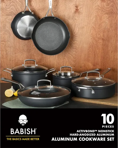 Miniatura 2 de Babish Juego de 10 Piezas de Ollas y Sartenes Anodizado Duro Láser Titanio Forever Tecnología Antiadherente Duradero - Negro Negro