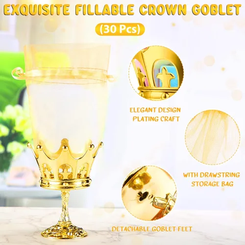 Miniatura 2 de 30 piezas de copa de corona rellenable de oro con bolsa para caja de dulces, regalos de boda, fiesta, contenedor decorativo de almacenamiento