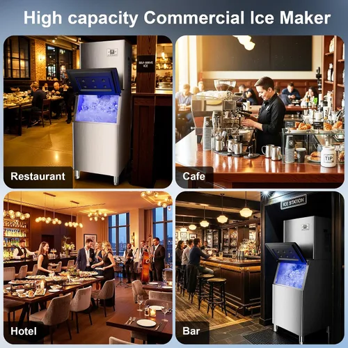 Miniatura 7 de Máquina comercial para hacer hielo de 450 libras/24 horas, 250 libras de almacenamiento grande dividida para negocios, 156 cubos en 7-15 minutos